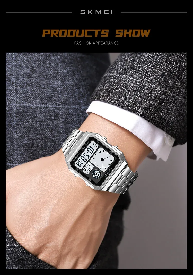 SKMEI Mens Electronic Waterproof Watches Sport  Digital Watch For Men Women Stainless Steel Wristwatch World Time Relojes Hombre