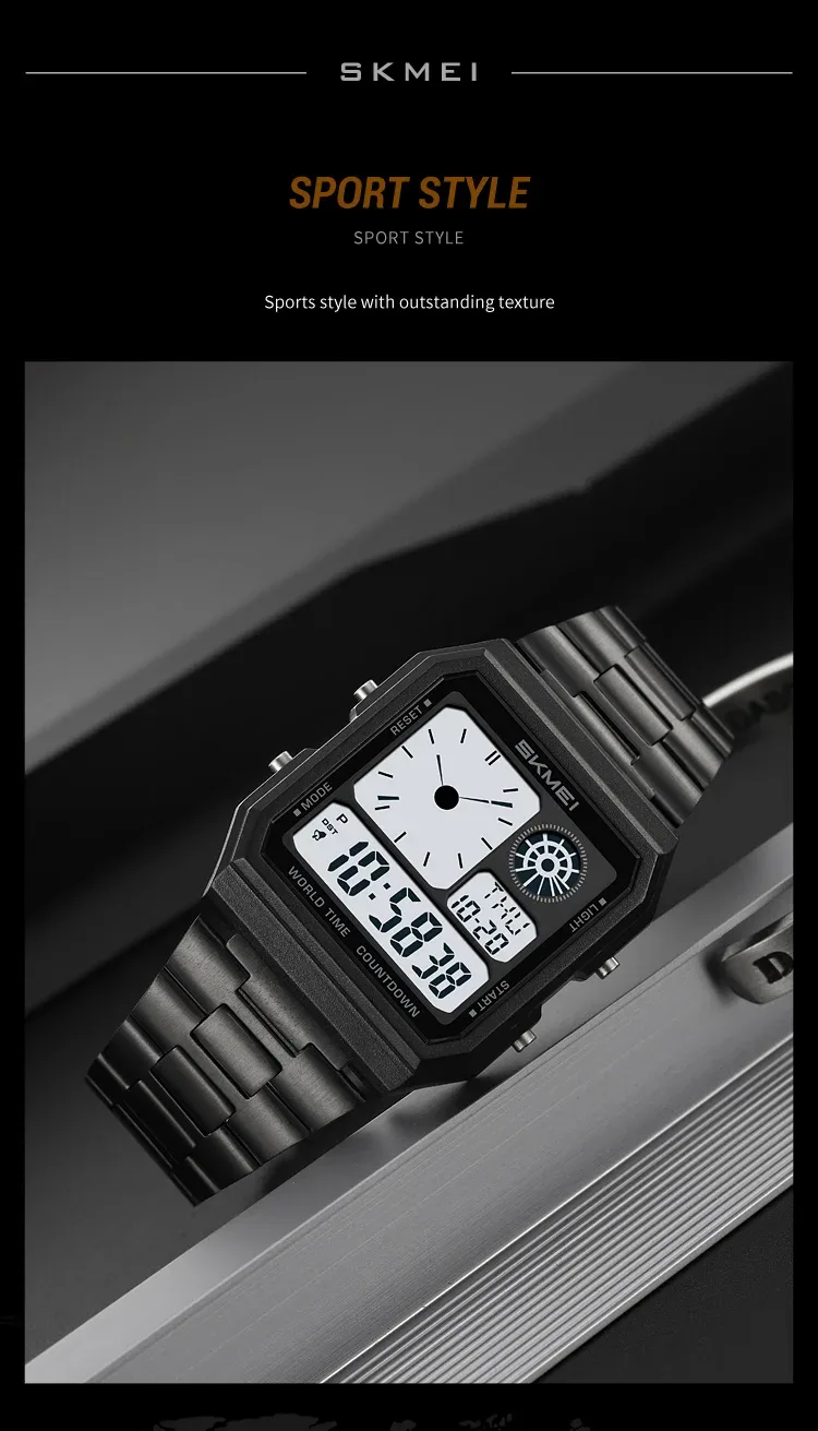 SKMEI Mens Electronic Waterproof Watches Sport  Digital Watch For Men Women Stainless Steel Wristwatch World Time Relojes Hombre