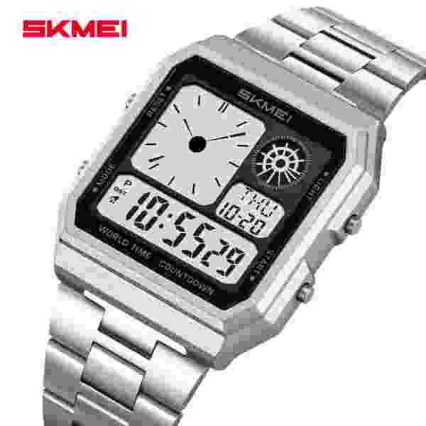 SKMEI Mens Electronic Waterproof Watches Sport  Digital Watch For Men Women Stainless Steel Wristwatch World Time Relojes Hombre