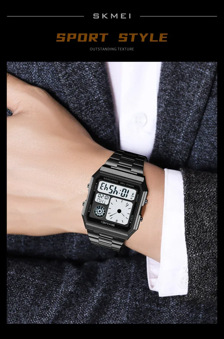 SKMEI Mens Electronic Waterproof Watches Sport  Digital Watch For Men Women Stainless Steel Wristwatch World Time Relojes Hombre