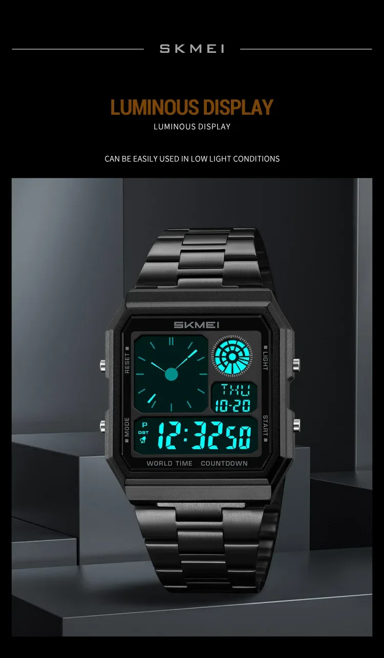 SKMEI Mens Electronic Waterproof Watches Sport  Digital Watch For Men Women Stainless Steel Wristwatch World Time Relojes Hombre