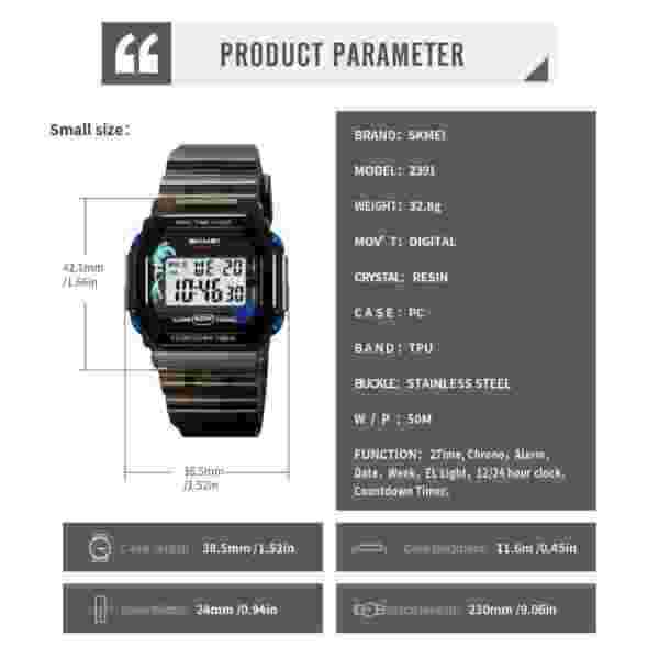 Skmei 2390/2391 Multifunctional Digital Sports Watch with Dual Time and Alarm for Men and Women (50M Waterproof) - Image 6