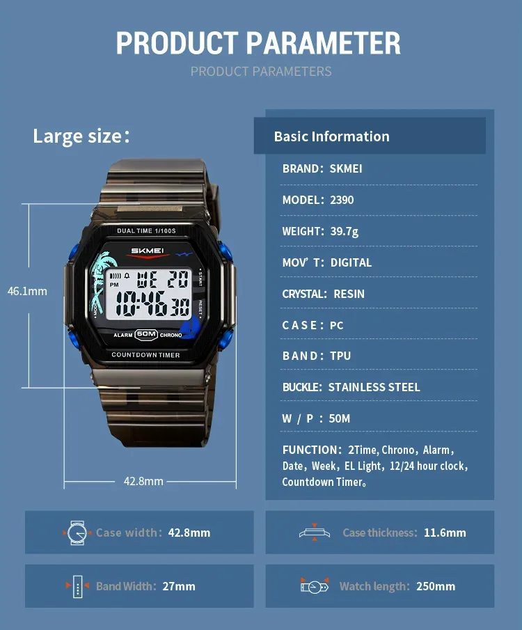 SKMEI Waterproof Clock Electronics Watches Sports Digital Wristwatches For Men Women Students Chrono Military Watch Reloj Hombre