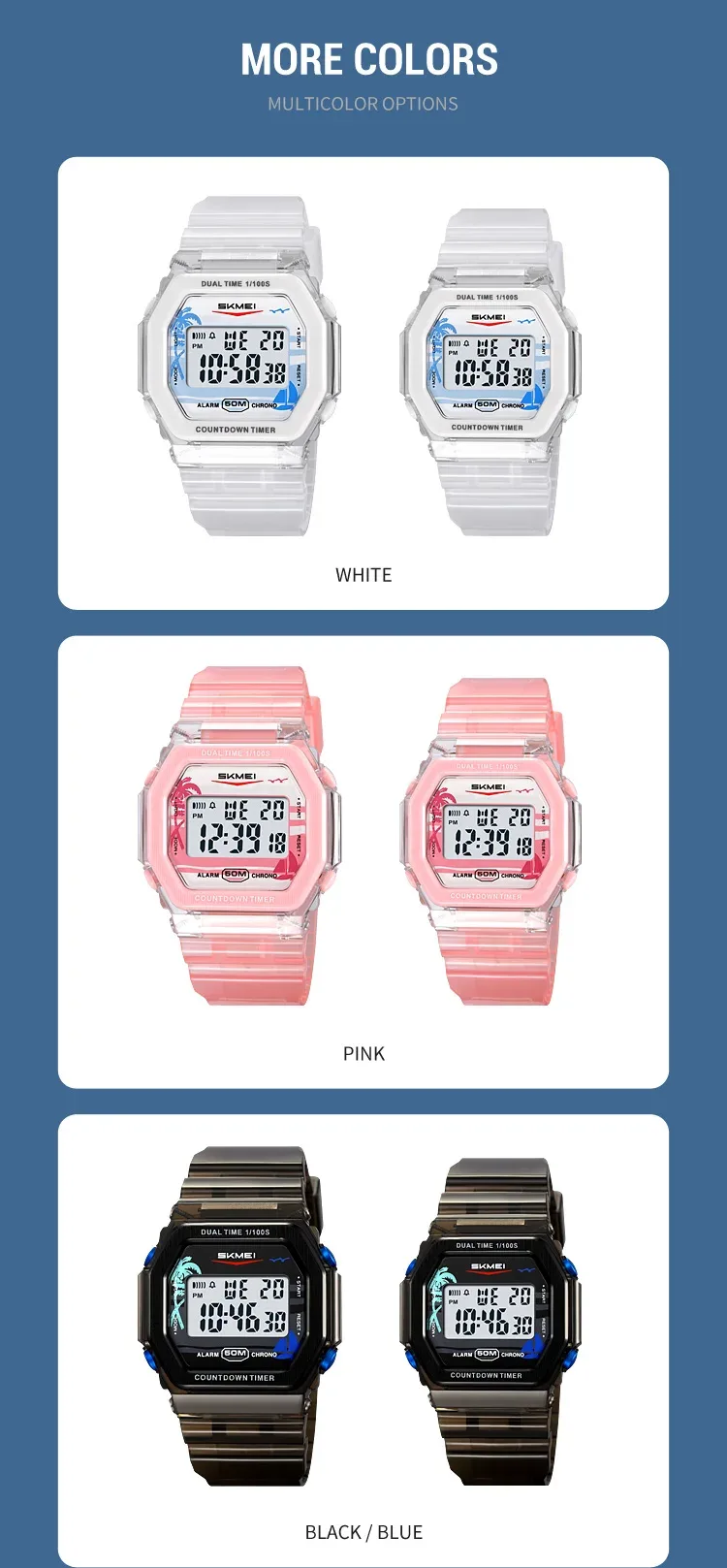 SKMEI Waterproof Clock Electronics Watches Sports Digital Wristwatches For Men Women Students Chrono Military Watch Reloj Hombre