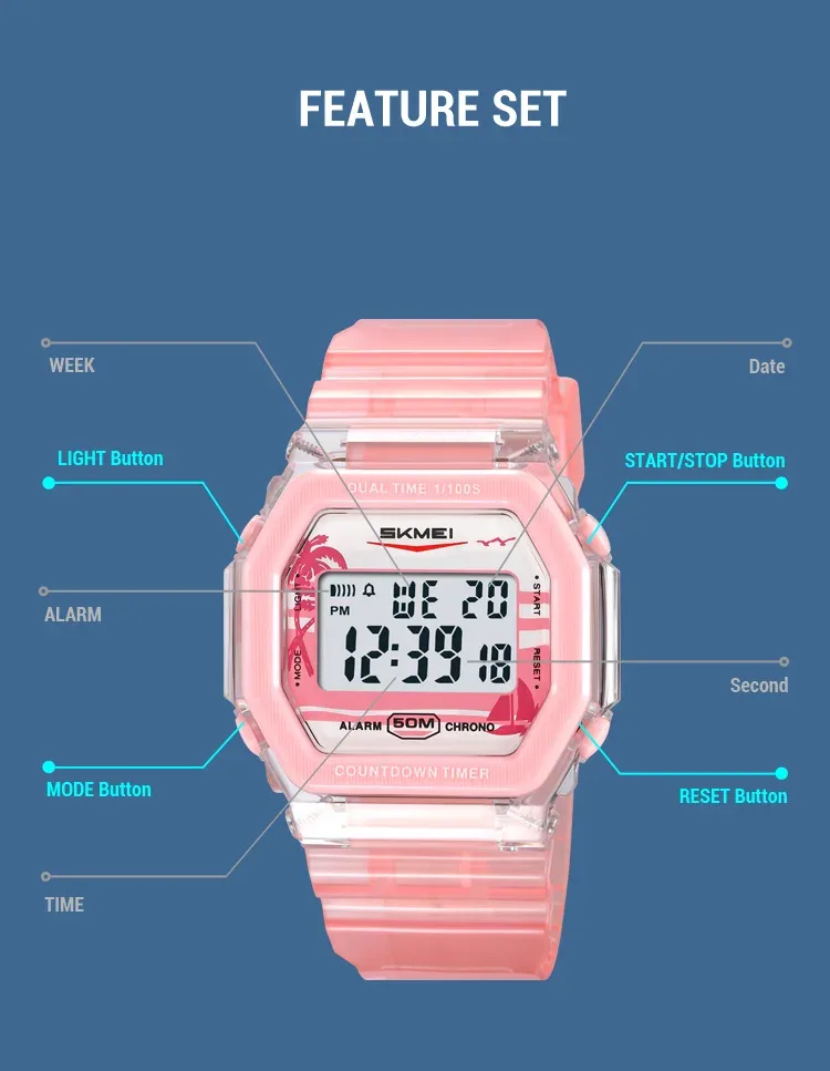 SKMEI Waterproof Clock Electronics Watches Sports Digital Wristwatches For Men Women Students Chrono Military Watch Reloj Hombre