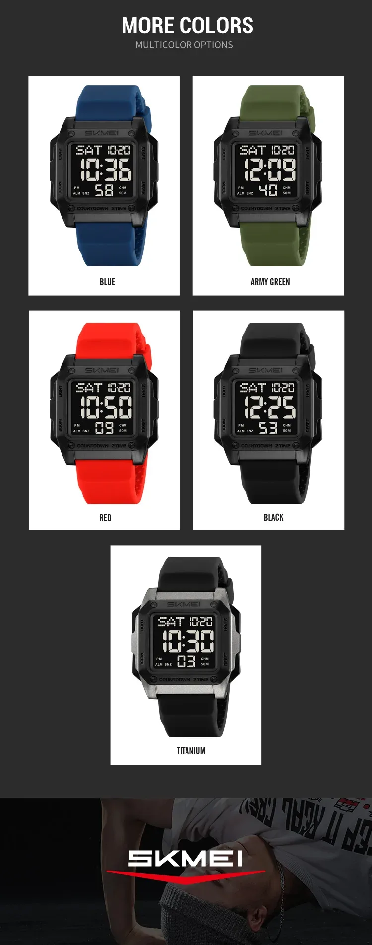 SKMEI Military Watch EL Light Waterproof Sports Digital Wristwatch For Men Women Students Chrono Electronic Watches Reloj Hombre