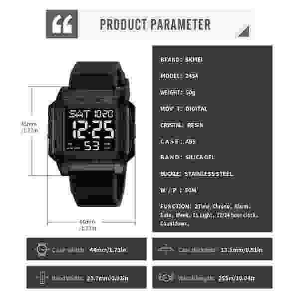 Skmei 2454 Multifunctional Digital Sports Watch with Dual Time and Countdown Timer (50M Waterproof) - Image 6
