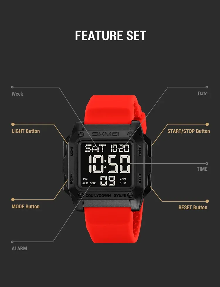 SKMEI Military Watch EL Light Waterproof Sports Digital Wristwatch For Men Women Students Chrono Electronic Watches Reloj Hombre