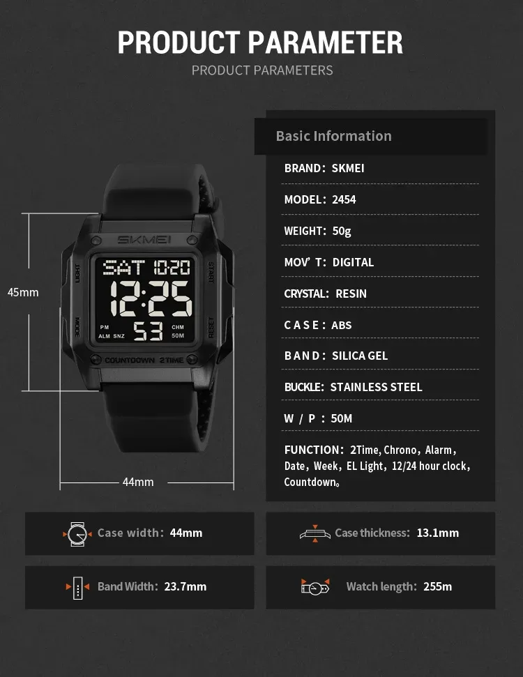 SKMEI Military Watch EL Light Waterproof Sports Digital Wristwatch For Men Women Students Chrono Electronic Watches Reloj Hombre