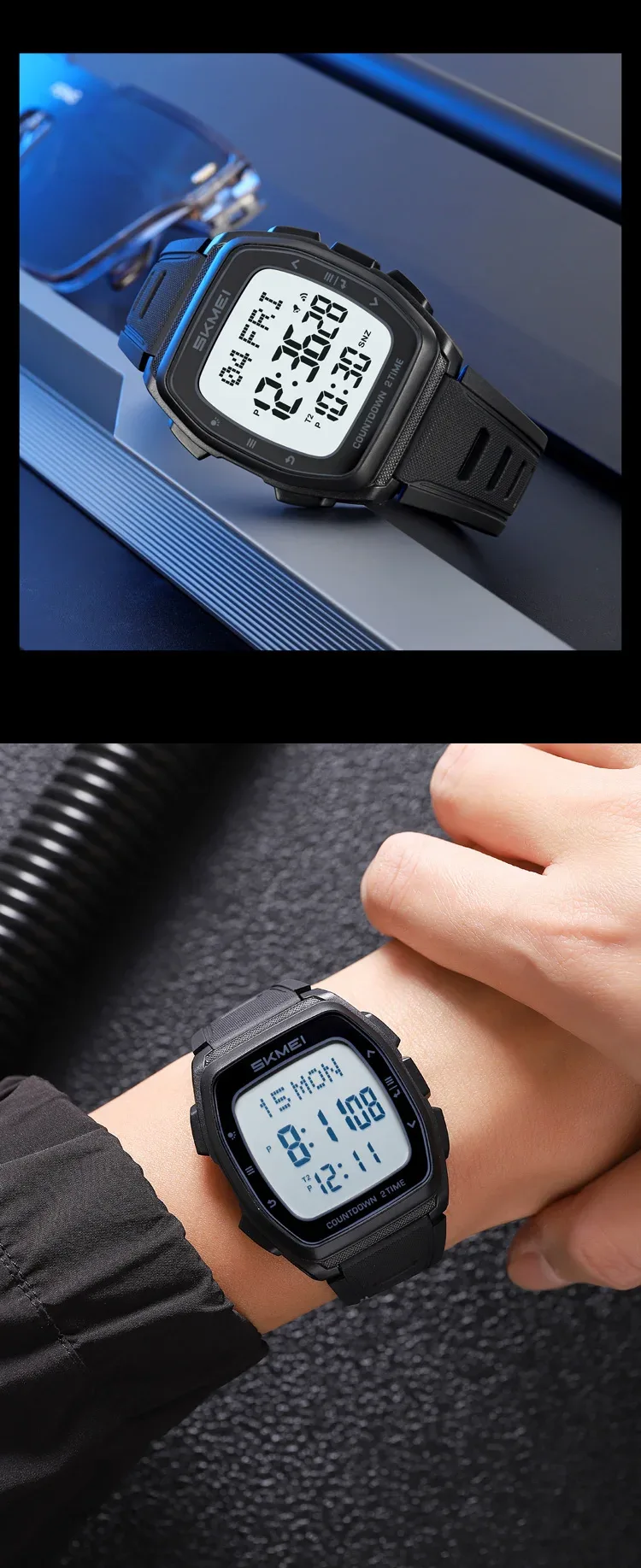 SKMEI World Time Waterproof Electronic Watches Sport Digital Wristwatch For Men Women Chrono Count Down Timer Watch Reloj Hombre