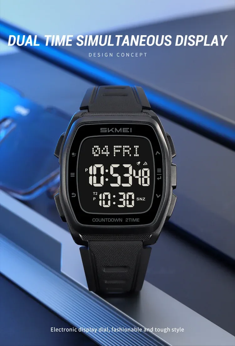 SKMEI World Time Waterproof Electronic Watches Sport Digital Wristwatch For Men Women Chrono Count Down Timer Watch Reloj Hombre