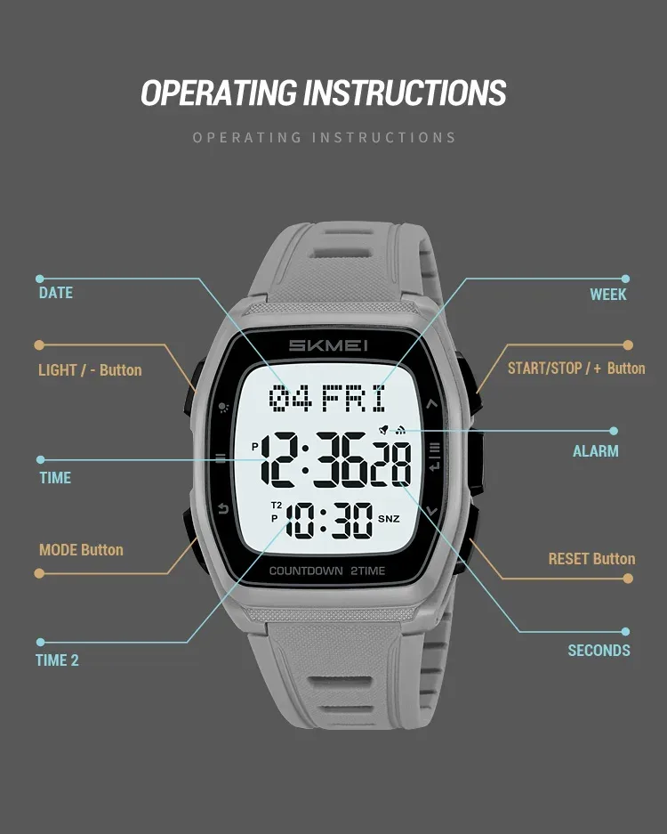 SKMEI World Time Waterproof Electronic Watches Sport Digital Wristwatch For Men Women Chrono Count Down Timer Watch Reloj Hombre