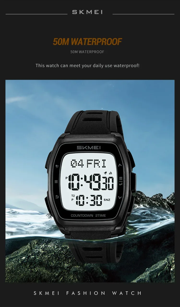 SKMEI World Time Waterproof Electronic Watches Sport Digital Wristwatch For Men Women Chrono Count Down Timer Watch Reloj Hombre