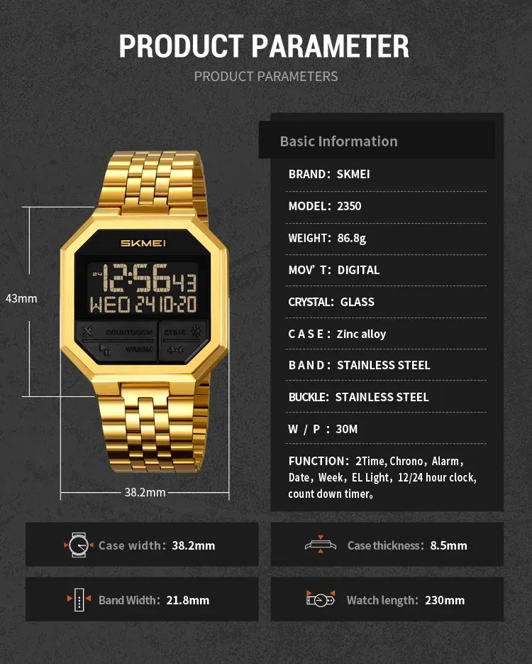 SKMEI Fashion Business Wristwatch For Men Women Waterproof Clock LED Light Outdoor Casual Digital Electronics Watch Reloj Hombre