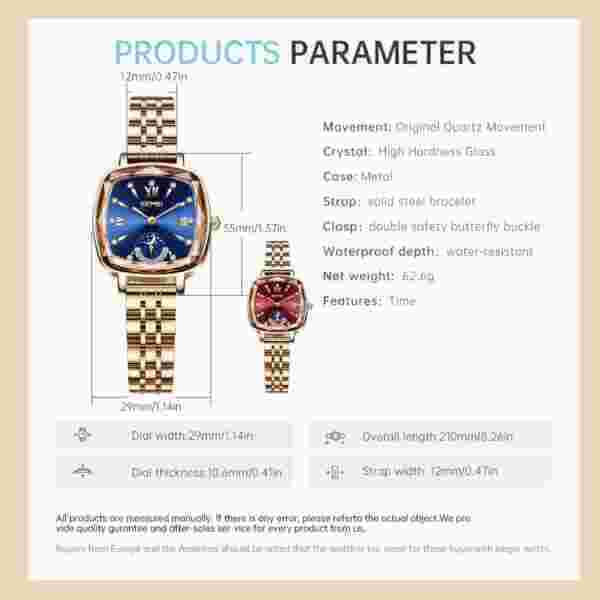 Skmei Elegant Square Rose Gold Women's Watch with Sunray Dial and Crystal Embellishment (30M Waterproof) - Image 6