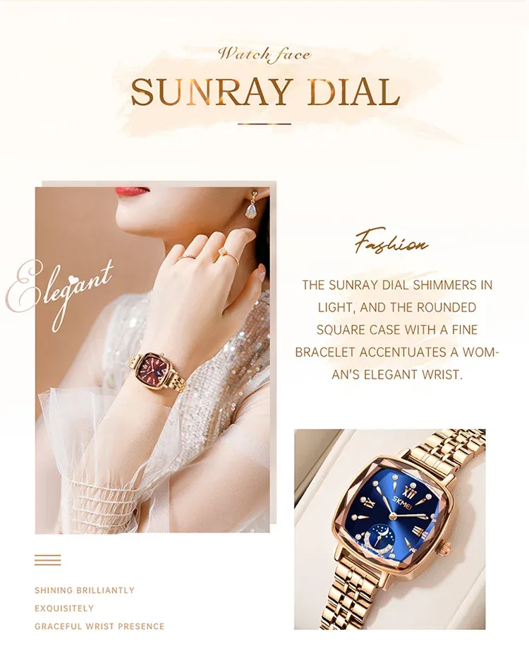 SKMEI Fashion Elegance Watches Ladies Luxury Wristwatches Waterproof Quartz Watch and Bracelet Romantic Style Relogio Feminino