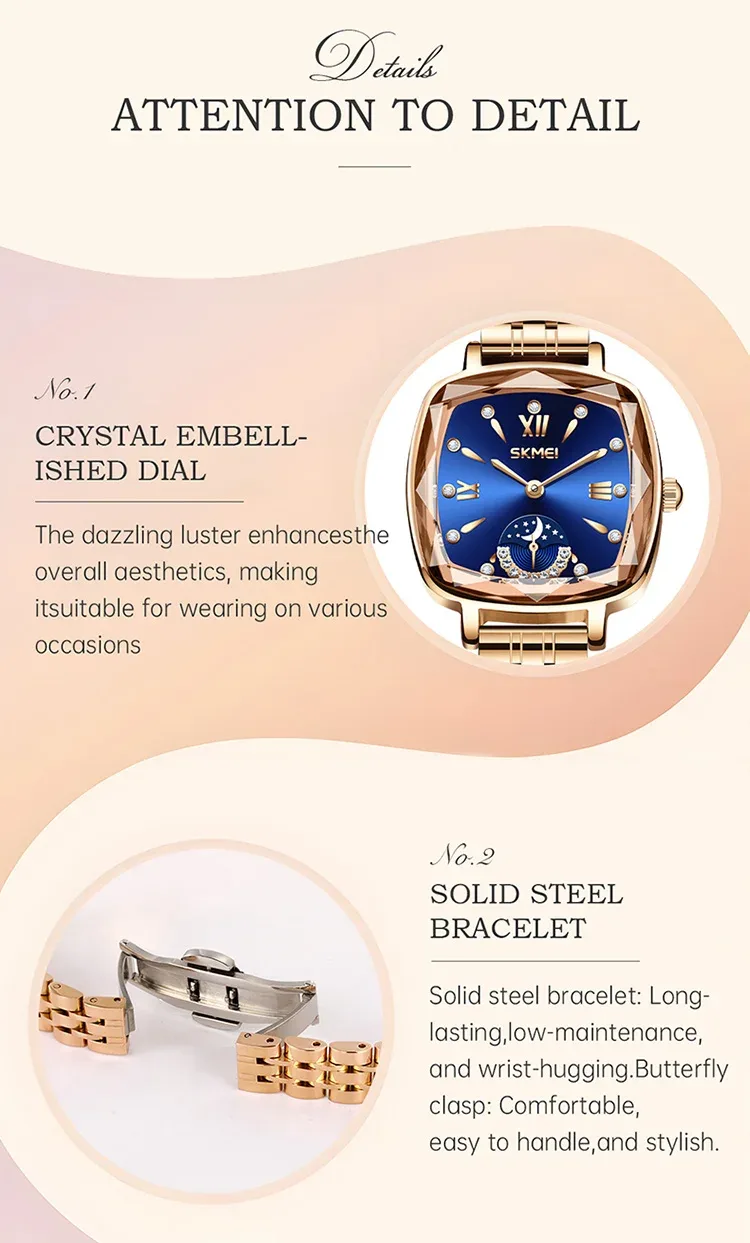 SKMEI Fashion Elegance Watches Ladies Luxury Wristwatches Waterproof Quartz Watch and Bracelet Romantic Style Relogio Feminino