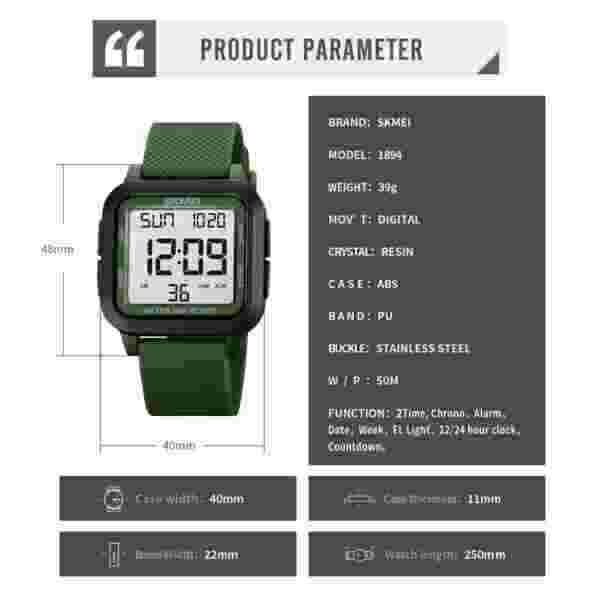 Skmei 1894 Multifunctional Digital Sports Watch with Dual Time and Countdown (50M Waterproof) - Image 6