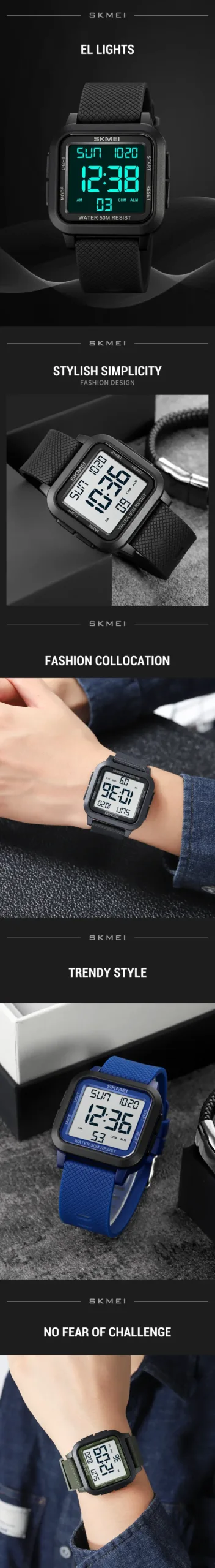SKMEI Sport Digital Watch For Men Women Students Countdown Waterproof Chrono Electronics Wristwatches and Bracelet Reloj Hombre