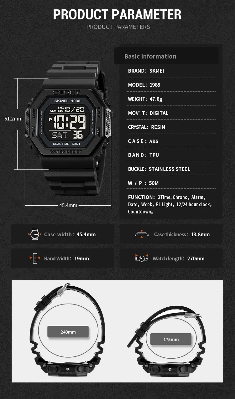 SKMEI Fashion Digital Sports Watch For Men Women 5Bar Waterproof Countdown Chrono Military Wristwatch and Bracelet Reloj Hombre