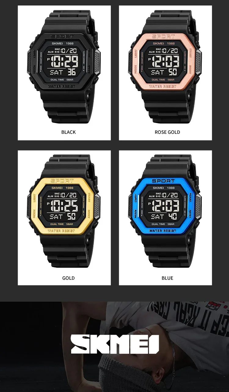 SKMEI Fashion Digital Sports Watch For Men Women 5Bar Waterproof Countdown Chrono Military Wristwatch and Bracelet Reloj Hombre