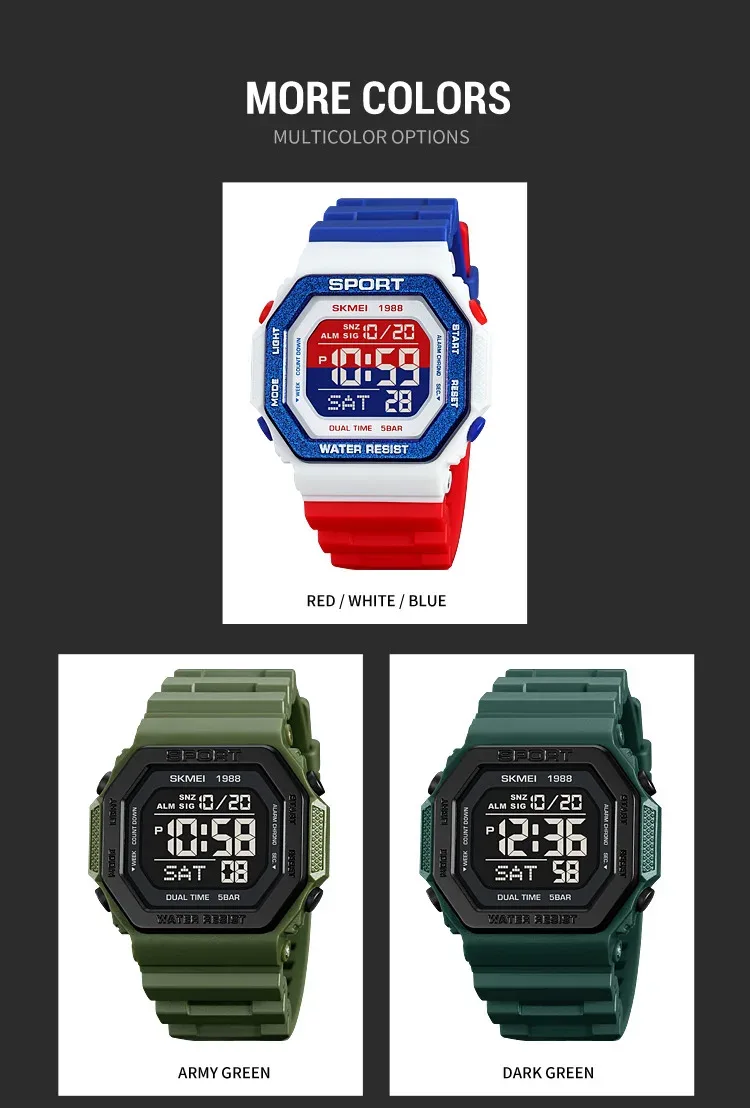 SKMEI Fashion Digital Sports Watch For Men Women 5Bar Waterproof Countdown Chrono Military Wristwatch and Bracelet Reloj Hombre