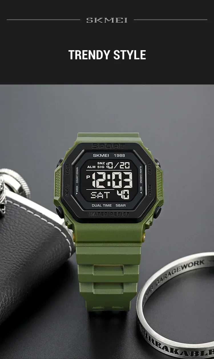 SKMEI Fashion Digital Sports Watch For Men Women 5Bar Waterproof Countdown Chrono Military Wristwatch and Bracelet Reloj Hombre