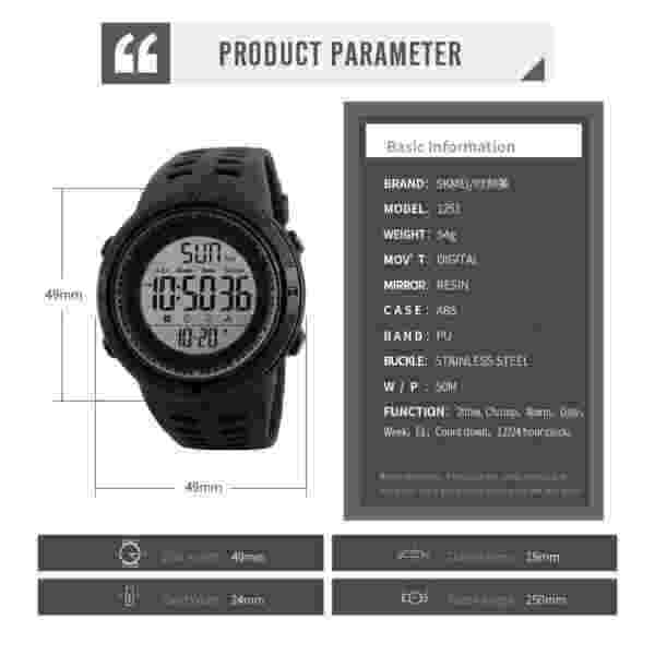 Skmei 1251 Multifunction Digital Sports Watch with Dual Time, Alarm and Backlight (50M Waterproof) - Image 6