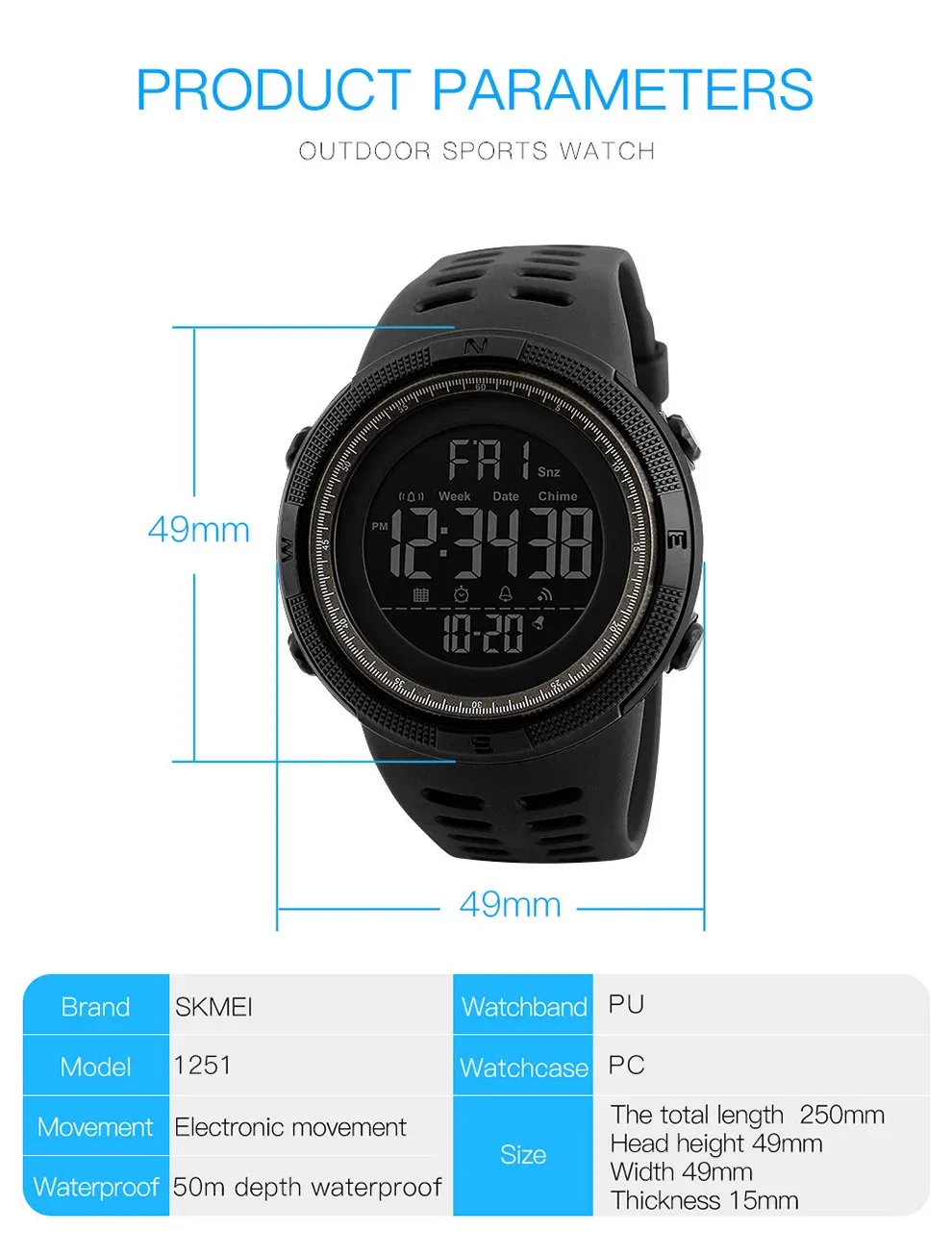 SKMEI Outdoor Sports Watch For Men Women Multifunction Large Dial Watches Waterproof Digital Electronics Wristwatch Reloj Hombre