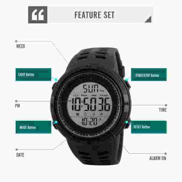 Skmei 1251 Multifunction Digital Sports Watch with Dual Time, Alarm and Backlight (50M Waterproof) - Image 5