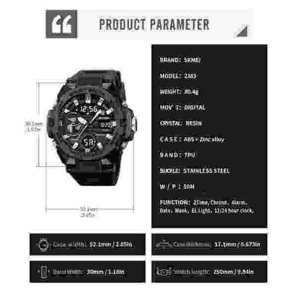 Skmei 2383 Multifunction Digital Sports Watch with Dual Time, Stopwatch and LED Light (50M Waterproof) - Image 6
