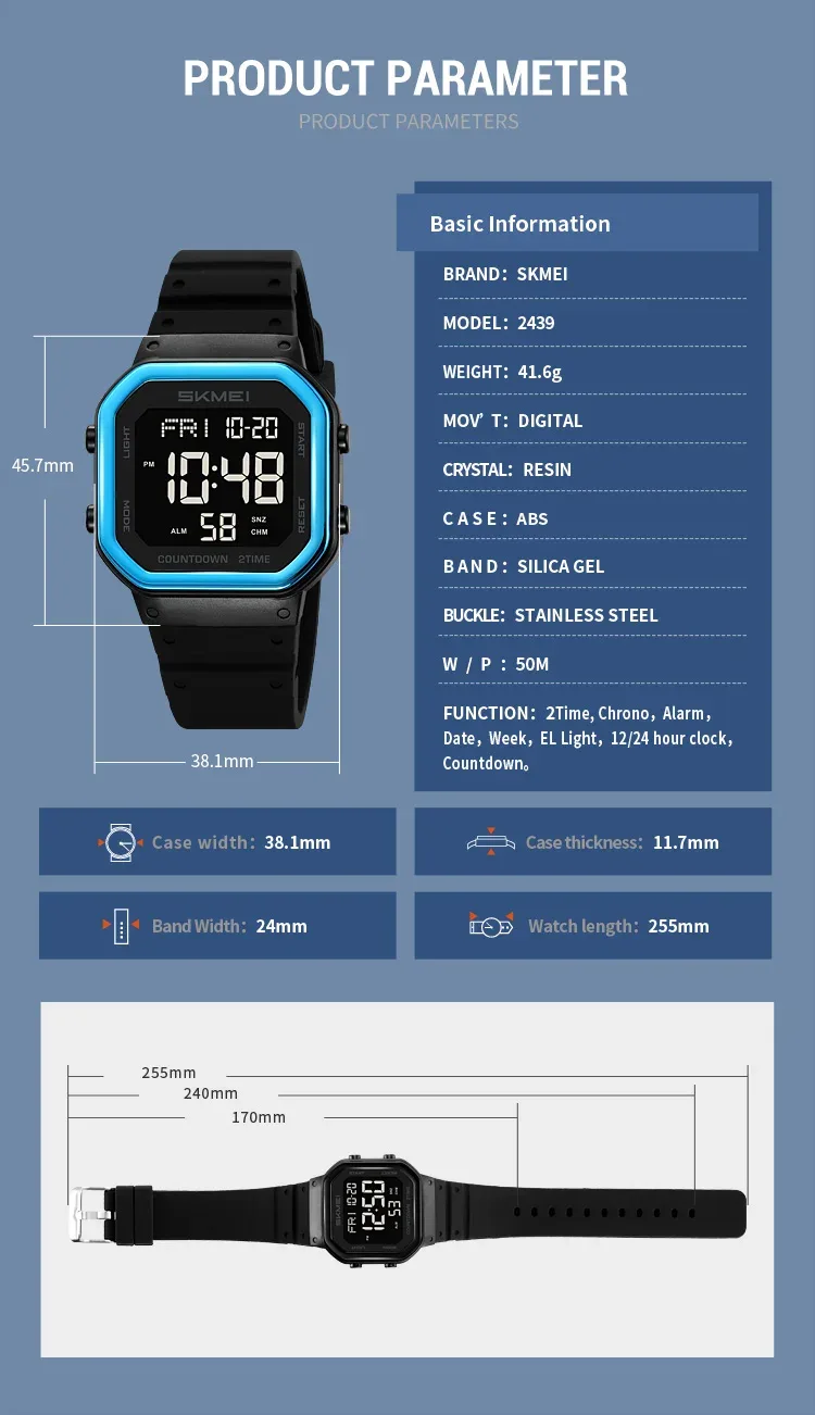 SKMEI EL Light Waterproof Electronic Watches Sports Digital Wristwatch For Men Women Students Chrono Military Watch Reloj Hombre