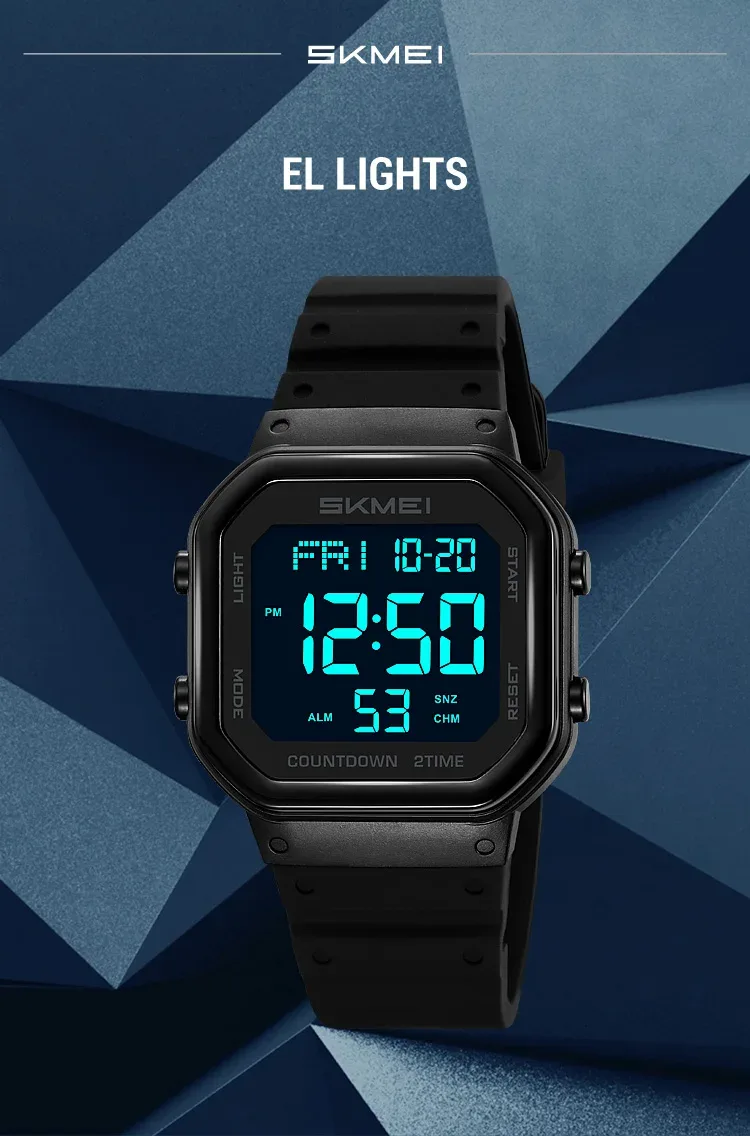SKMEI EL Light Waterproof Electronic Watches Sports Digital Wristwatch For Men Women Students Chrono Military Watch Reloj Hombre