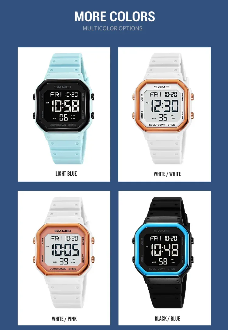 SKMEI EL Light Waterproof Electronic Watches Sports Digital Wristwatch For Men Women Students Chrono Military Watch Reloj Hombre