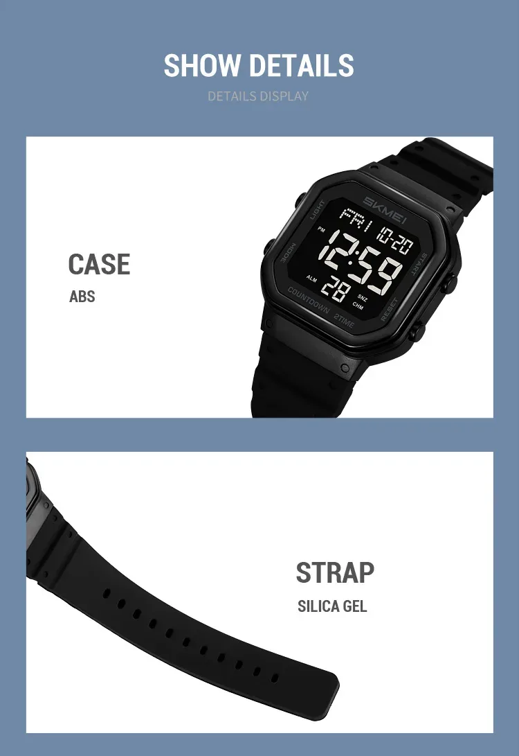 SKMEI EL Light Waterproof Electronic Watches Sports Digital Wristwatch For Men Women Students Chrono Military Watch Reloj Hombre