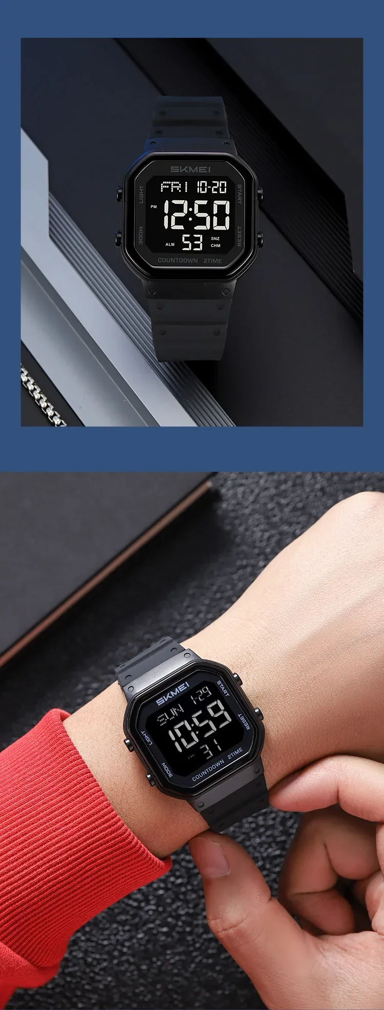 SKMEI EL Light Waterproof Electronic Watches Sports Digital Wristwatch For Men Women Students Chrono Military Watch Reloj Hombre