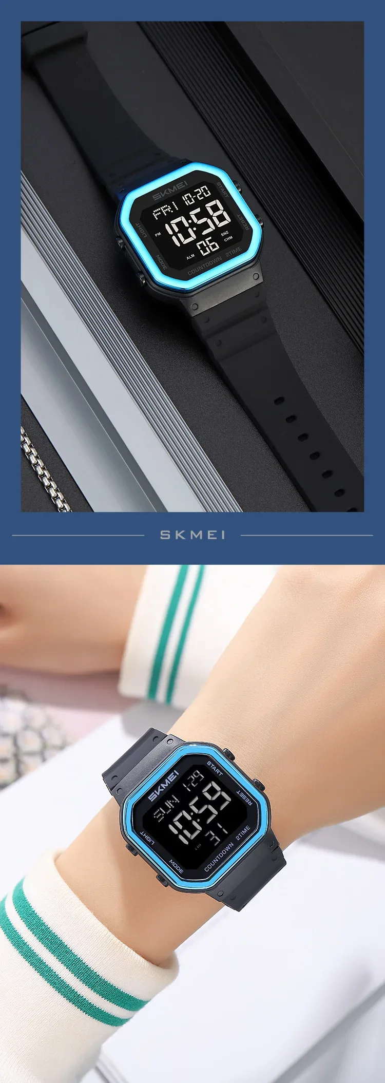 SKMEI EL Light Waterproof Electronic Watches Sports Digital Wristwatch For Men Women Students Chrono Military Watch Reloj Hombre