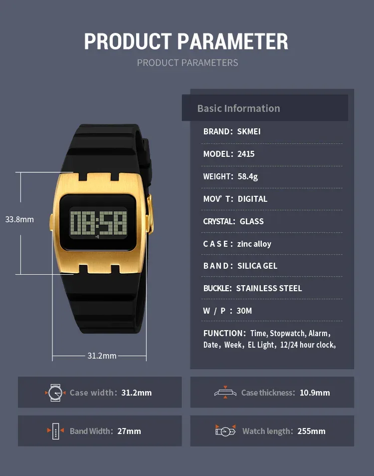 SKMEI Casual Waterproof Electronics Watches Sports Digital Wristwatch For Mens Women Students LED Display Shockproof Watch Reloj
