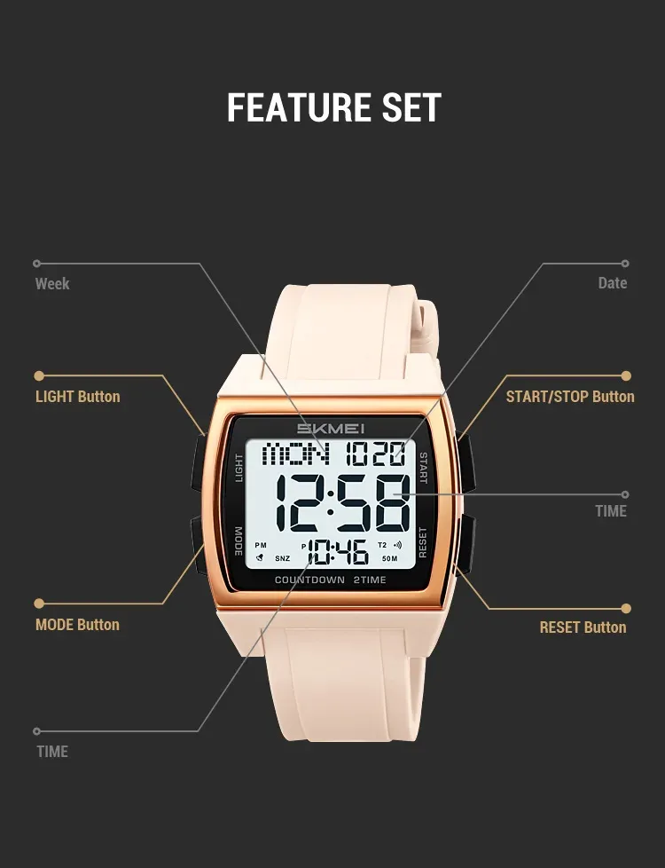 SKMEI Casual Multifunctional Waterproof Electronic Watches Sports Digital Wristwatch For Men Women Shockproof Watch Reloj Hombre