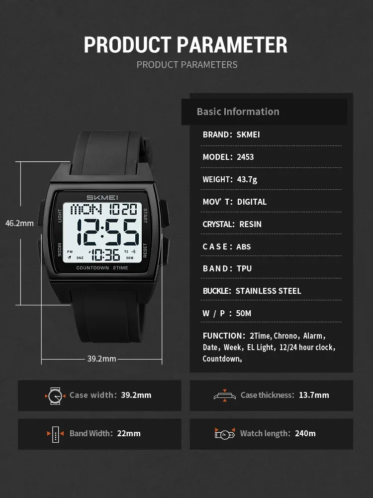 SKMEI Casual Multifunctional Waterproof Electronic Watches Sports Digital Wristwatch For Men Women Shockproof Watch Reloj Hombre