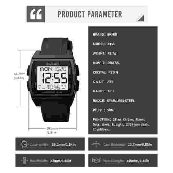 SKMEI Casual Multifunctional Waterproof Electronic Watches Sports Digital Wristwatch For Men Women Shockproof Watch Reloj Hombre - Image 6
