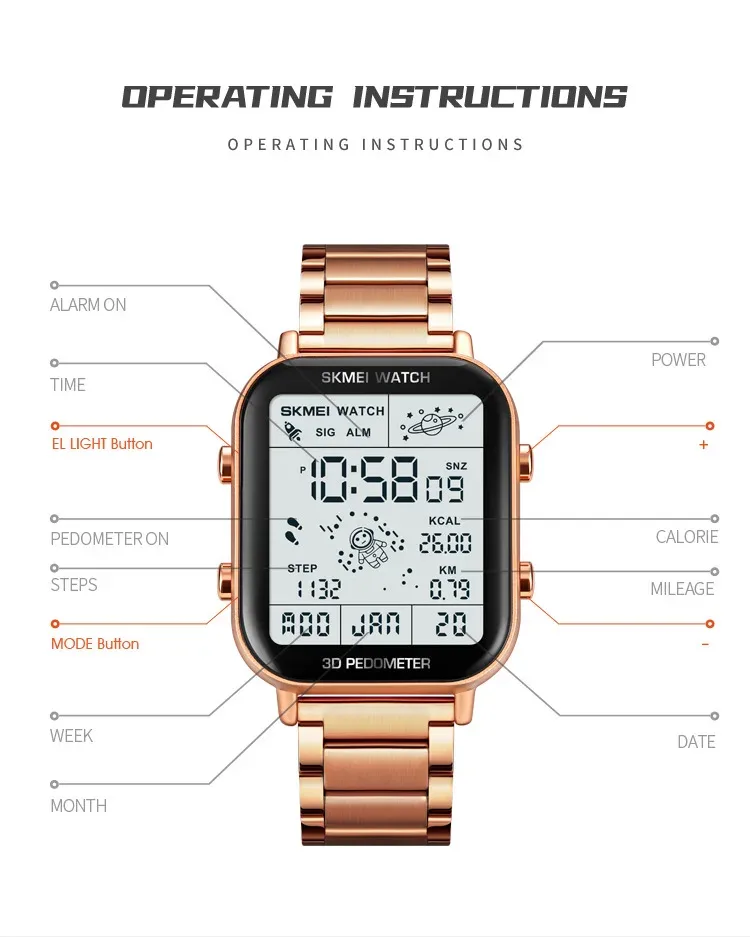 SKMEI Sport Pedometer Calorie Calculation Digital Watches Gifts Men Women Wristwatches and Bracelet Stopwatch Watch Reloj Hombre