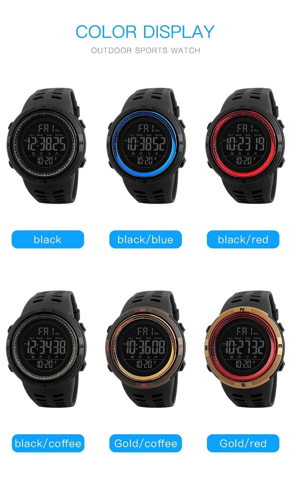 SKMEI Multifunction Large Dial Digital Watches Outdoor Sports Watch For Men Women Waterproof Electronics Wristwatch and Bracelet