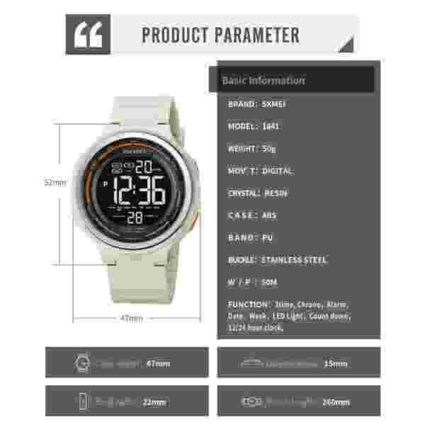 Skmei 1841 Digital Sport Watch for Men with Multi-Function Display (50M Waterproof) - Image 6