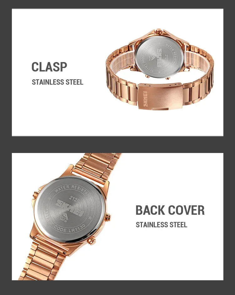 SKMEI Stainless Steel Strip Display Digital Watches For Men Women Luxury Waterproof Quartz Wristwatches and Bracele Reloj Hombre