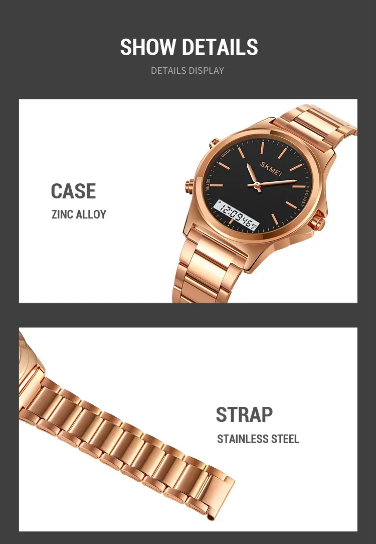 SKMEI Stainless Steel Strip Display Digital Watches For Men Women Luxury Waterproof Quartz Wristwatches and Bracele Reloj Hombre