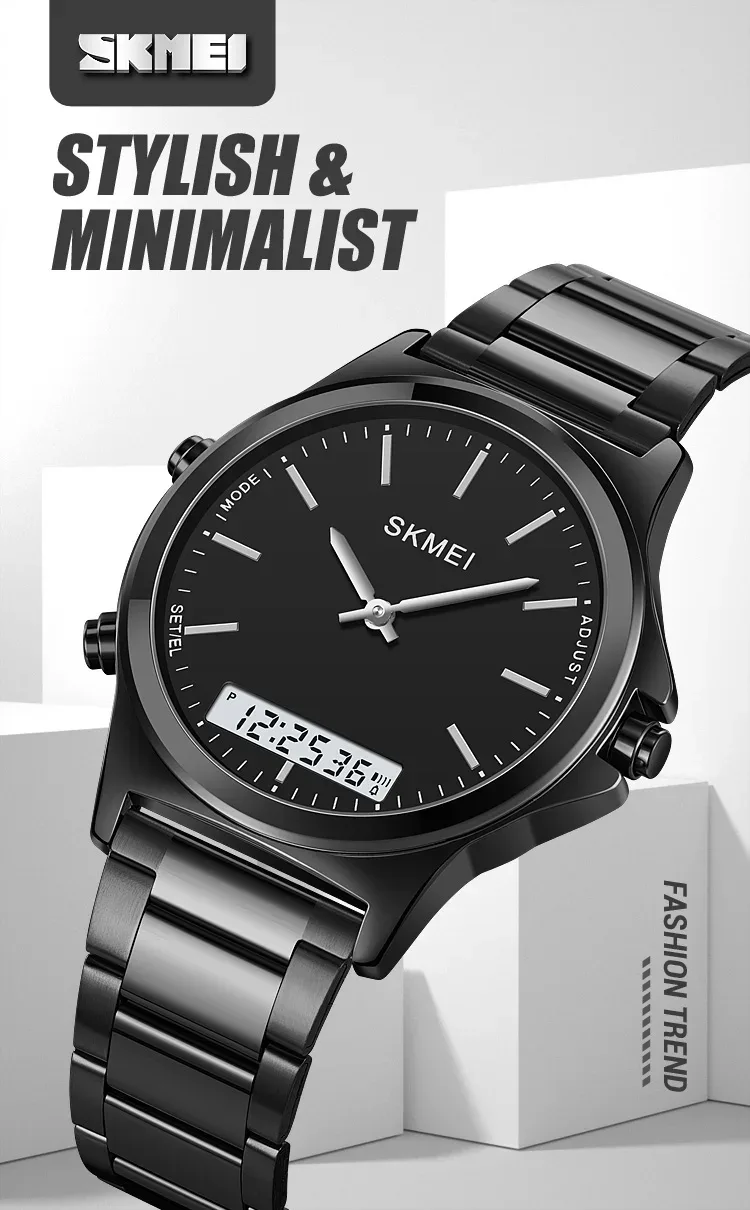 SKMEI Stainless Steel Strip Display Digital Watches For Men Women Luxury Waterproof Quartz Wristwatches and Bracele Reloj Hombre