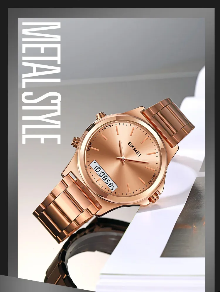 SKMEI Stainless Steel Strip Display Digital Watches For Men Women Luxury Waterproof Quartz Wristwatches and Bracele Reloj Hombre
