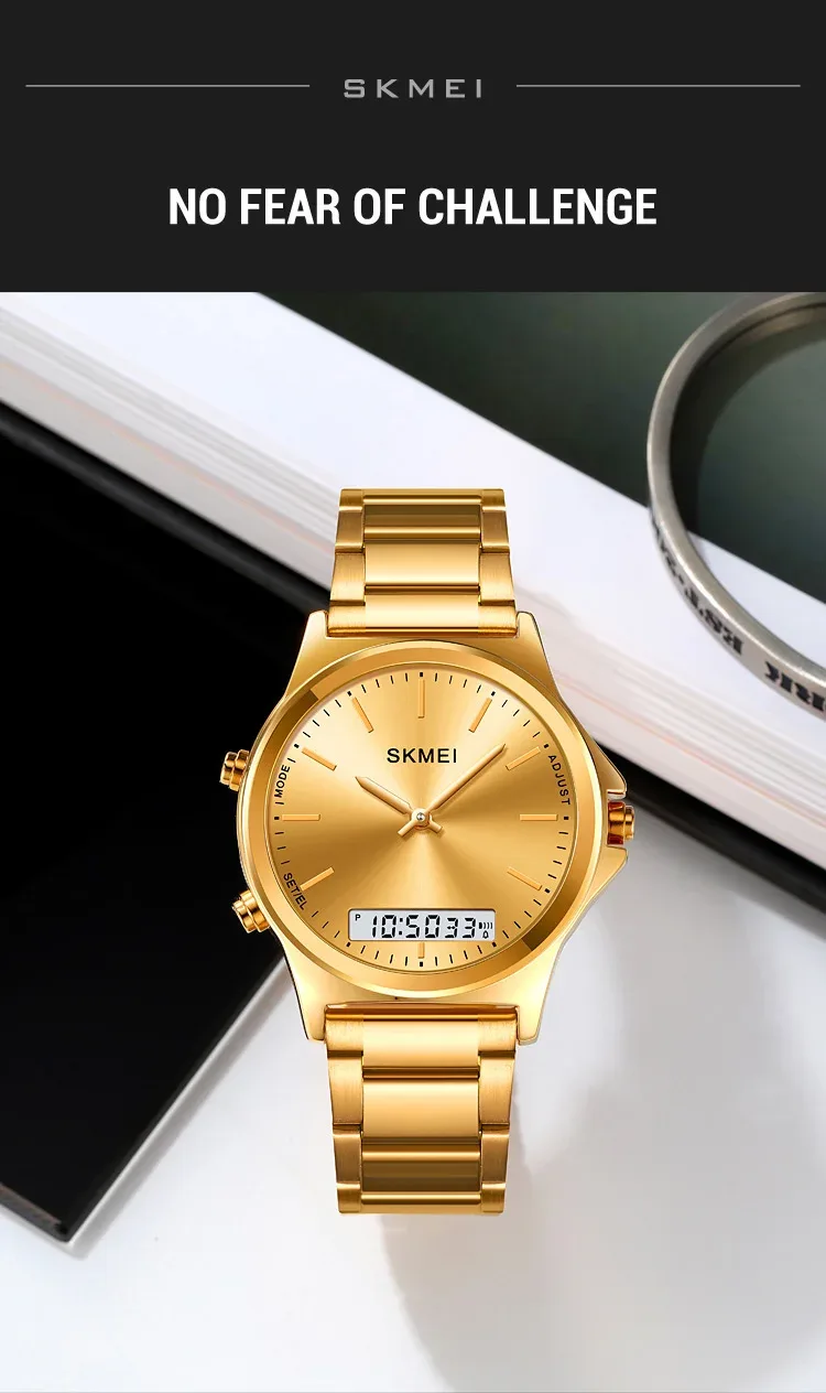 SKMEI Stainless Steel Strip Display Digital Watches For Men Women Luxury Waterproof Quartz Wristwatches and Bracele Reloj Hombre