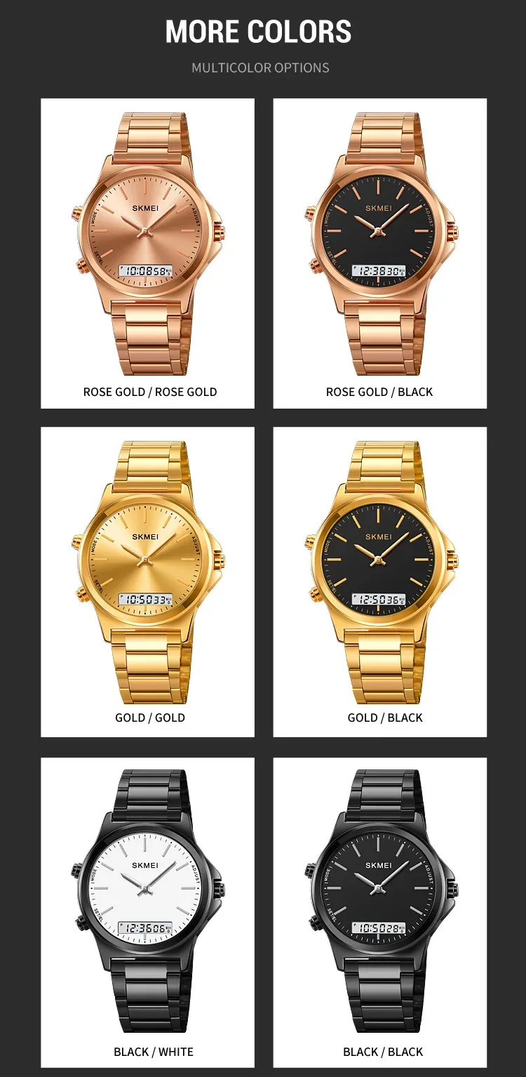 SKMEI Stainless Steel Strip Display Digital Watches For Men Women Luxury Waterproof Quartz Wristwatches and Bracele Reloj Hombre